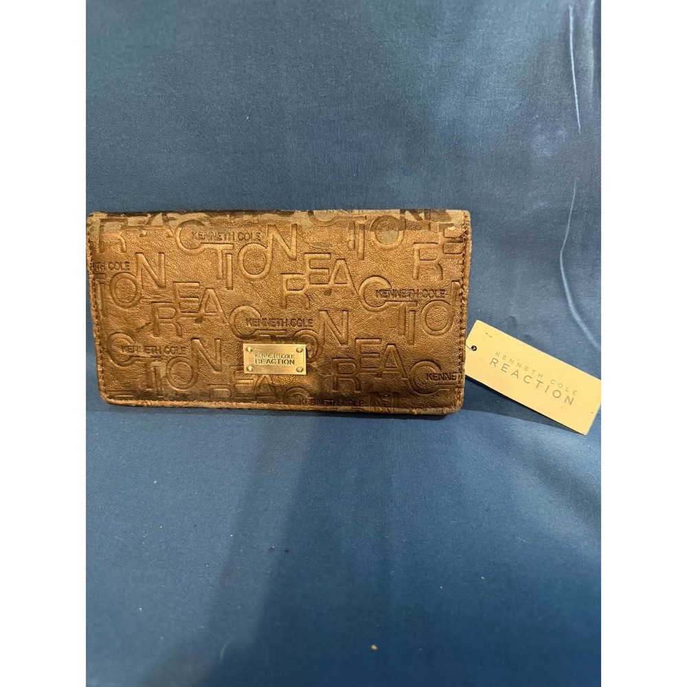 Kenneth‎ Cole Reaction Envelope Flap Clutch Wallet Gold Bronze Monogram New